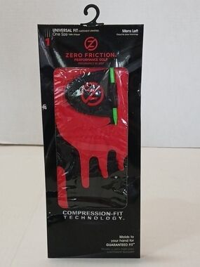Zero Friction Men's Left Compression-Fit Golf Glove - Red/Black One Size Mesh